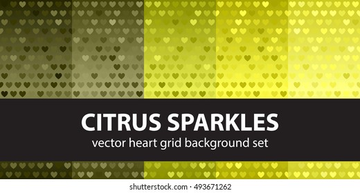Heart pattern set "Citrus Sparkles". Vector seamless backgrounds