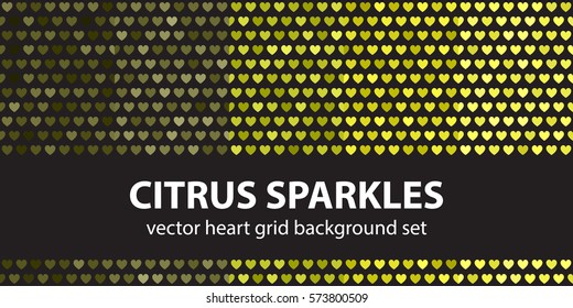 Heart pattern set "Citrus Sparkles". Vector seamless backgrounds