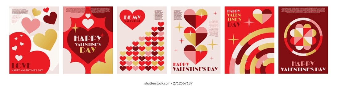 Conjunto de patrón de corazón. Elegante amor dorado. Diseño mínimo para la tarjeta de la boda. Anuncio de fiesta. Afiche de San Valentín. Celebración de lujo geométrica. Flyer y postal de felicitación. colección simple de la tarjeta de Vector garish