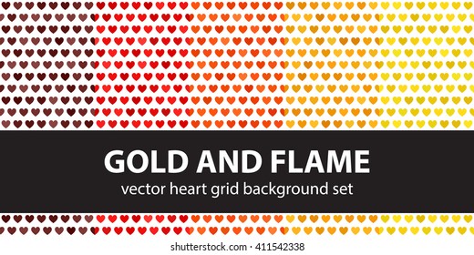 Heart pattern set "Gold and Flame". Vector seamless backgrounds