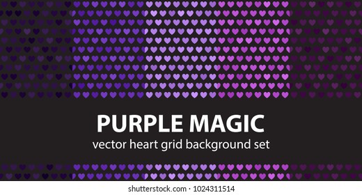 Heart pattern set Purple Magic. Vector seamless backgrounds