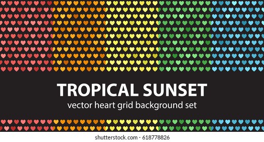 Heart pattern set "Tropical Sunset". Vector seamless backgrounds