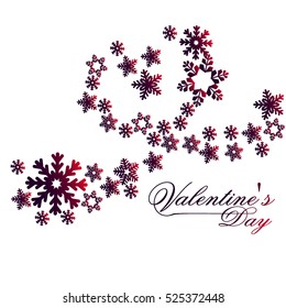 Heart pattern of snowflakes on a white background for a card declaration of love, Valentine's Day, wedding invitation, birthday. Beautiful winter snowflakes. Vector illustration
