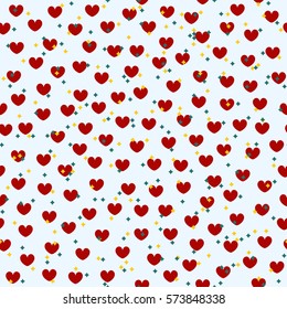 Heart pattern with stars. Seamless vector valentine background