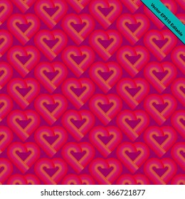 Heart pattern striped retro funky style with heart shaped in red color gradually change to pink and orange color with purple color background.