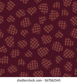 Heart pattern with tartan ornament. Seamless. Flat traditional background for decoration or backdrop. Hearts and lines. For Valentine's Day. Stylized texture with hearts and circles. Abstract.