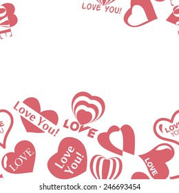 Heart pattern to Valentines Day. Seamless frame border texture with Hearts. Vector icons of hearts