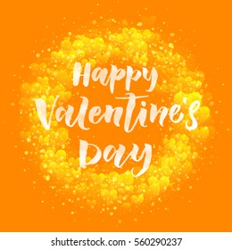 Heart pattern and Valentines Day text lettering for premium wreath yellow greeting card