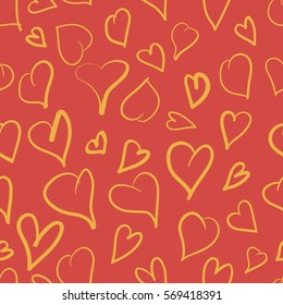 Heart pattern, valentines. Seamless. Hearts on a red background. Colorful elements for cards, packaging, paper, typography, business cards, tissues. Vector illustration