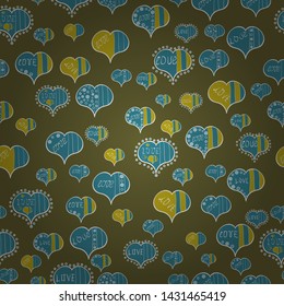 Heart pattern. Vector illustration. Valentine':s with white, blue and green elements. Seamless Geek valentine':s day hearts background.