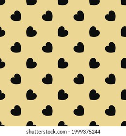 Heart pattern vector seamless print, beige background, trendy design on textiles.