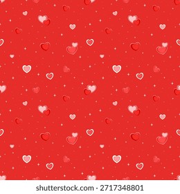 O padrão do coração em tons vermelhos vibrantes cria uma atmosfera doce, adorável e quente do Dia dos Namorados perfeito para impressão de tecido papel de embrulho de presente ou decorações com tema de amor.