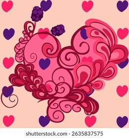 Heart pattern with vintage style mixed with background with retro heart pattern. Vector illustration. Perfect for girl's t-shirt.