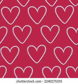 Heart pattern. Viva Magenta 2023 color trend.Hearts seamless pattern background.