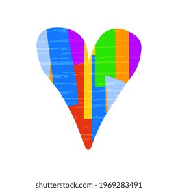 Heart patterned from multicolored rectangles-stripes, textured. Vector illustration Valentine's day.