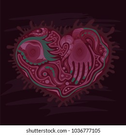 Heart with patterns in the form of eyes and hand