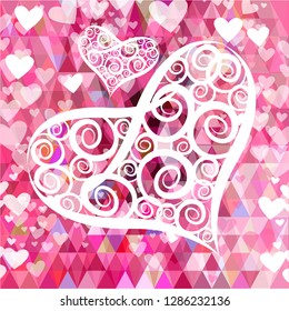 Heart of patterns on a pink background