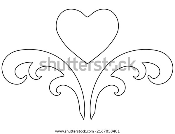 Heart with patterns, valentine tattoo -\
vector linear picture for coloring book, logo or pictogram.\
Outline. Heart and waves for coloring\
book
