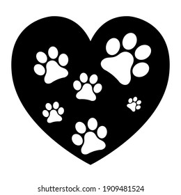 Heart paw icon vector. Dog paw illustration sign. love dog symbol.