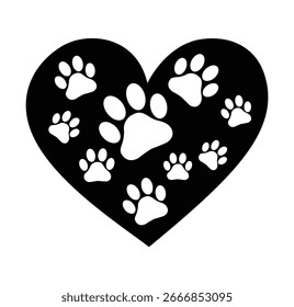 Vector del icono de la pata del corazón. Signo de la ilustración de la pata del perro. símbolo del perro del amor