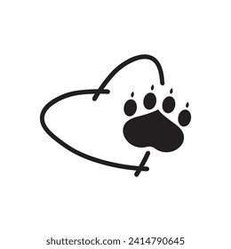 Heart with paw. Paw icon vector illustration. Paw print sign and symbol. Dog or cat paw