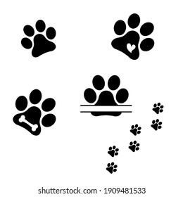 Heart paw icon vector set. Dog paw illustration sign collection. love dog symbol.