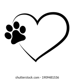 Heart paw icon vector set. Dog paw illustration sign collection. love dog symbol.