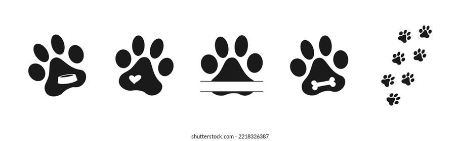 Heart paw icon vector set. Dog paw illustration sign collection. love dog symbol.