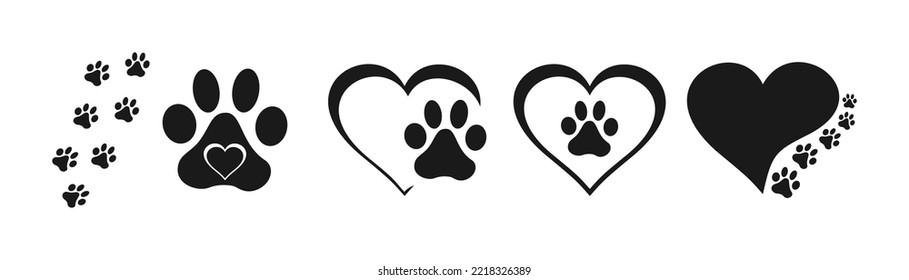 Heart paw icon vector set. Dog paw illustration sign collection. love dog symbol.