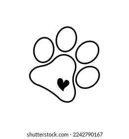 Juego de vectores de iconos de la garra del corazón. Colección de signos de la ilustración de la pata de perro. símbolo de perro de amor.