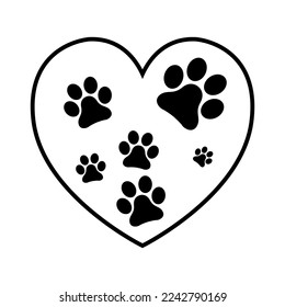 Heart paw icon vector set. Dog paw illustration sign collection. love dog symbol.