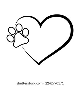 Heart paw icon vector set. Dog paw illustration sign collection. love dog symbol.