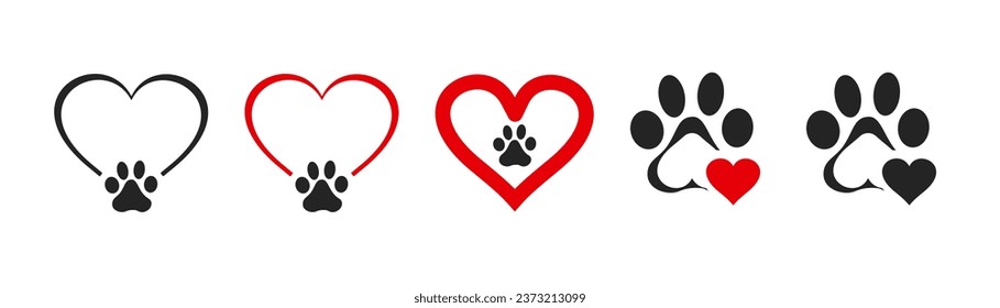 Heart paw icon vector set. Dog paw illustration sign collection. love dog symbol.	