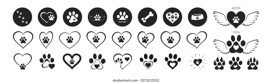 Heart paw icon vector set. Dog paw illustration sign collection. love dog symbol.	