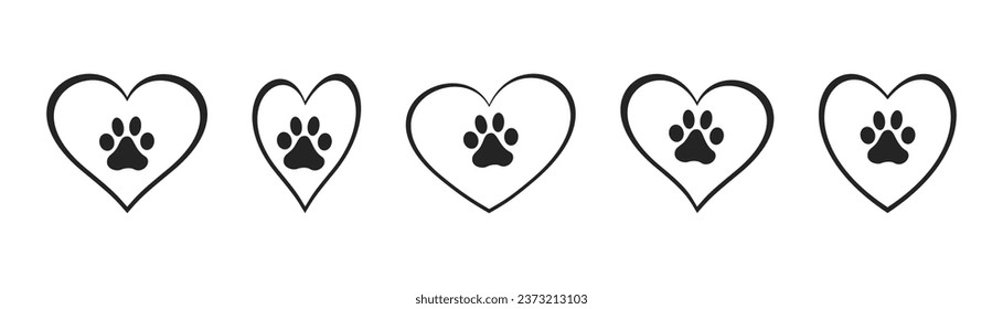 Heart paw icon vector set. Dog paw illustration sign collection. love dog symbol.	