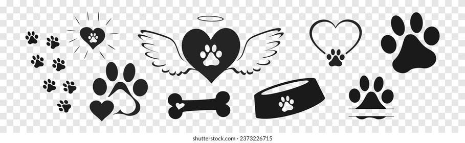 Heart paw icon vector set. Dog paw illustration sign collection. love dog symbol.