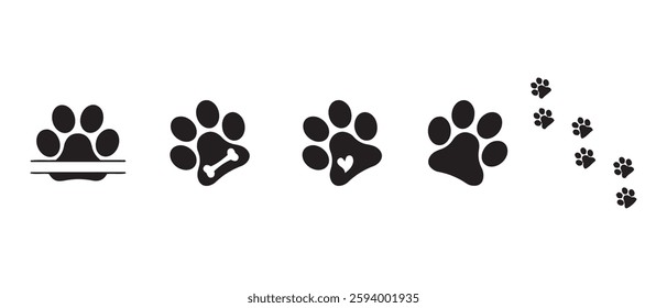 Heart paw icon vector set. illustration