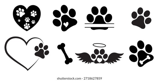ícone de pata do coração vetor conjunto pata do cachorro sinal de ilustração