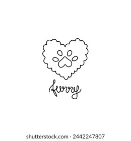 Heart with paw line icon, pet shop logo, pet care, pet friendly, emblem, hand drawn, modern calligraphy, line on white background, isolated vector illustration.