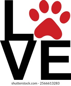 Heart and Paw Print Design Representing Love for Pets in an Elegant Vector Graphic