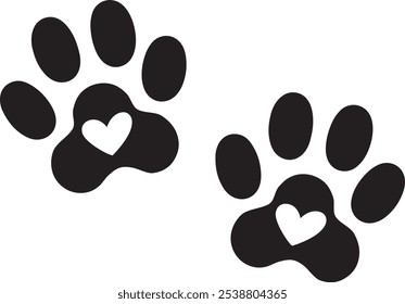 Heart and Paw Print in Fun Cartoon Style on White Background Great for Pet Art Lovers