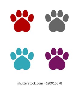 Heart Paw Print Set Logo Template Illustration Design. Vector EPS 10.