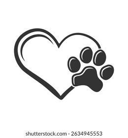 Heart with paw print vector, Heart dog paw print icon, Heart dog paw logo, Heart dog paw print silhouette 
