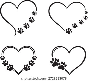 Heart With Paw Prints Vector