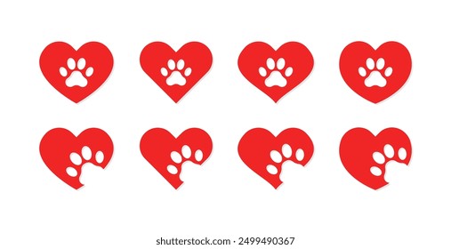 Heart paw set icons. Flat style. Vector icons.