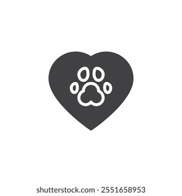 Heart with paw vector icon. filled flat sign for mobile concept and web design. Pet Adoption glyph icon. Symbol, logo illustration. Vector graphics