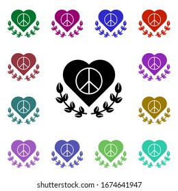 Heart, peace, flower multi color style icon. Simple glyph, flat vector of peace and humanrights icons for ui and ux, website or mobile application