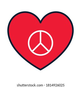heart with peace symbol icon over white background, line and fill style, vector illustration
