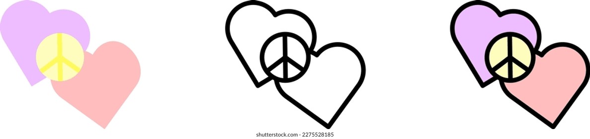 Heart, peace vector icon in different styles. Line, color, filled outline
