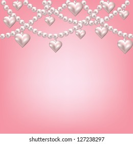  heart pearl necklace pink background